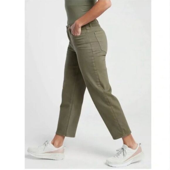 Athleta Flex Olive Green Straight Cropped Jeans Size 2 Petite - Picture 5 of 10